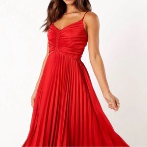 Petal & Pup Red Pleated Maxi Dress with Spaghetti Straps